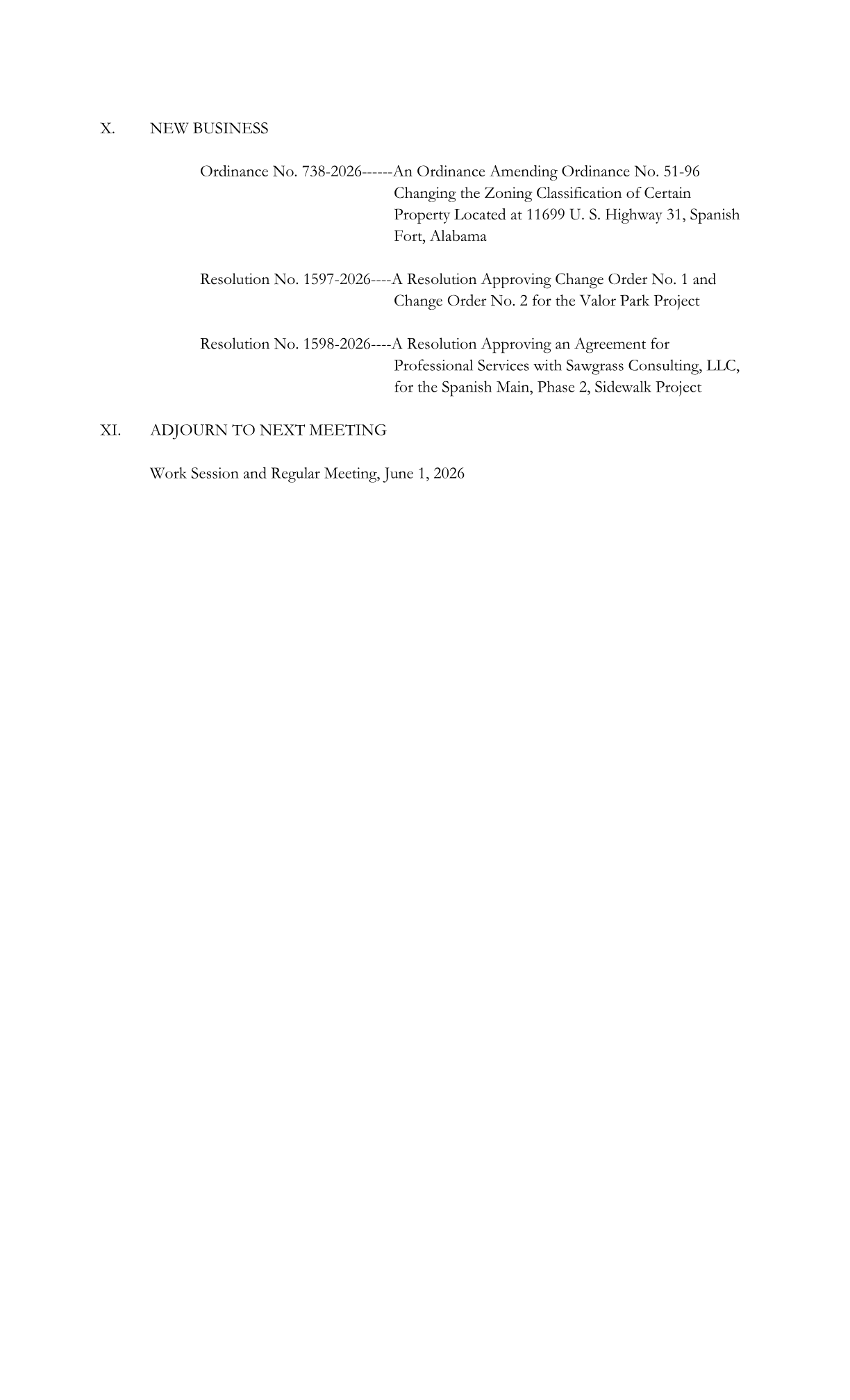 Agenda excerpt, page 2, showing Resolution 1597-2026