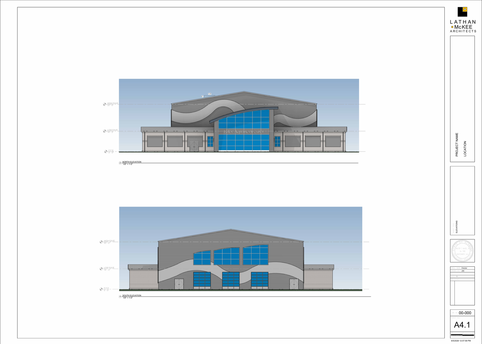 Preliminary elevation of the proposed Foley Aquatic Center